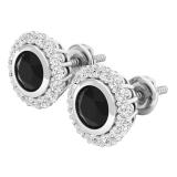 1.35 Carat (ctw) Sterling Silver Round Black & White Diamond Ladies Halo Style Stud Earrings