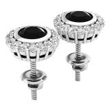 1.35 Carat (ctw) Sterling Silver Round Black & White Diamond Ladies Halo Style Stud Earrings