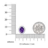 Sterling Silver 8X6 MM Each Oval Cut Amethyst & Round Lab Created White Sapphires Stud Earrings