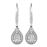 Sterling Silver 7X5 MM Each Pear Cut Lab Created White Sapphire & Round Diamond Dangling Earrings