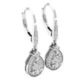 Sterling Silver 7X5 MM Each Pear Cut Lab Created White Sapphire & Round Diamond Dangling Earrings