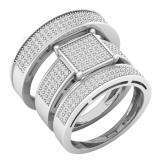 0.70 Carat (ctw) 10K White Gold Diamond Men's & Women's Engagement Ring Trio Bridal Set 3/4 CT