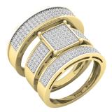 0.70 Carat (ctw) 10K Yellow Gold Diamond Men's & Women's Engagement Ring Trio Bridal Set 3/4 CT
