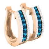 0.70 Carat (ctw) 14K Rose Gold Round Blue & White Diamond Ladies Huggies Hoop Earrings 3/4 CT