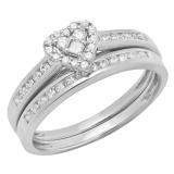 0.50 Carat (ctw) 10K White Gold Round Diamond Ladies Heart Shaped Bridal Engagement Ring Set 1/2 CT