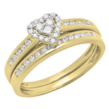 0.50 Carat (ctw) 10K Yellow Gold Round Diamond Ladies Heart Shaped Bridal Engagement Ring Set 1/2 CT