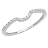 0.11 Carat (ctw) 10K White Gold Round White Diamond Ladies Anniversary Wedding Band Guard Ring