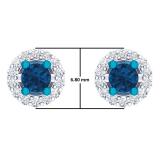 0.45 Carat (ctw) 10K White Gold Round Blue & White Diamond Ladies Halo Stud Earrings 1/2 CT