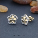 0.10 Carat (ctw) Round Diamond Ladies Cluster Plumeria Flower Stud Earrings 1/10 CT 10K Yellow Gold