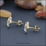 0.10 Carat (ctw) Round Diamond Ladies Cluster Plumeria Flower Stud Earrings 1/10 CT 10K Yellow Gold