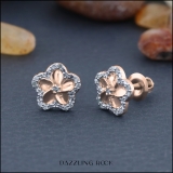 0.10 Carat (ctw) Round Diamond Ladies Cluster Plumeria Flower Stud Earrings 1/10 CT 14K Rose Gold