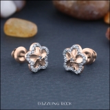 0.10 Carat (ctw) Round Diamond Ladies Cluster Plumeria Flower Stud Earrings 1/10 CT 14K Rose Gold