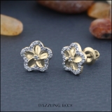 0.10 Carat (ctw) Round Diamond Ladies Cluster Plumeria Flower Stud Earrings 1/10 CT 18K Yellow Gold