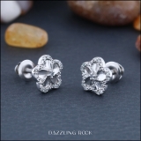 0.10 Carat (ctw) Round Diamond Ladies Cluster Plumeria Flower Stud Earrings 1/10 CT Sterling Silver