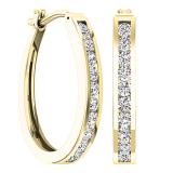 0.95 Carat (ctw) 10K Yellow Gold Round White Diamond Ladies Hoop Huggies Earrings 1 CT