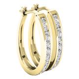 0.95 Carat (ctw) 10K Yellow Gold Round White Diamond Ladies Hoop Huggies Earrings 1 CT