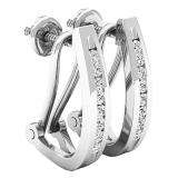 0.20 Carat (ctw) 10K White Gold Round White Diamond Ladies J Shape Hoop Earrings