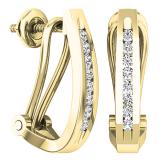 0.20 Carat (ctw) 10K Yellow Gold Round White Diamond Ladies J Shape Hoop Earrings