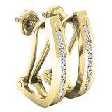 0.20 Carat (ctw) 10K Yellow Gold Round White Diamond Ladies J Shape Hoop Earrings