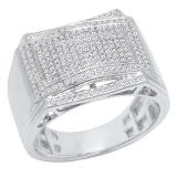 0.45 Carat (ctw) 18K White Gold Round White Diamond Men's Hip Hop Micro Pave Wedding Band 1/2 CT