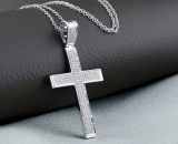 0.45 Carat (ctw) 10K White Gold Round Diamond Men's Religious Cross Pendant 1/2 CT (Chain Included)