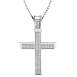 0.45 Carat (ctw) 14K White Gold Round Diamond Men's Religious Cross Pendant 1/2 CT (Chain Included)