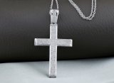 0.45 Carat (ctw) 18K White Gold Round Diamond Men's Religious Cross Pendant 1/2 CT (Chain Included)