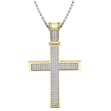 0.45 Carat (ctw) 18K Yellow Gold Round Diamond Men's Religious Cross Pendant 1/2 CT (Chain Included)