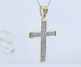 0.45 Carat (ctw) 18K Yellow Gold Round Diamond Men's Religious Cross Pendant 1/2 CT (Chain Included)