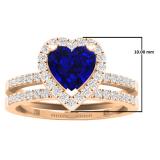 1.35 Carat (ctw) 10K Rose Gold Heart Cut Blue Sapphire & Round Diamond Bridal Engagement Ring Set