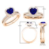 1.35 Carat (ctw) 10K Rose Gold Heart Cut Blue Sapphire & Round Diamond Bridal Engagement Ring Set