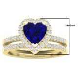 1.35 Carat (ctw) 10K Yellow Gold Heart Cut Blue Sapphire & Round Diamond Bridal Engagement Ring Set