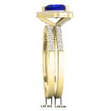 1.35 Carat (ctw) 10K Yellow Gold Heart Cut Blue Sapphire & Round Diamond Bridal Engagement Ring Set