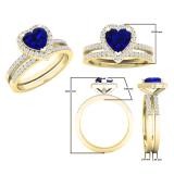 1.35 Carat (ctw) 10K Yellow Gold Heart Cut Blue Sapphire & Round Diamond Bridal Engagement Ring Set