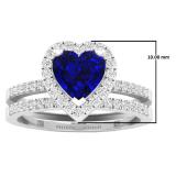 1.35 Carat (ctw) 14K White Gold Heart Cut Blue Sapphire & Round Diamond Bridal Engagement Ring Set