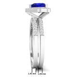 1.35 Carat (ctw) 14K White Gold Heart Cut Blue Sapphire & Round Diamond Bridal Engagement Ring Set