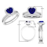 1.35 Carat (ctw) 14K White Gold Heart Cut Blue Sapphire & Round Diamond Bridal Engagement Ring Set