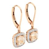 10K Rose Gold 6 MM Round Cut Morganite & White Diamond Ladies Halo Style Dangling Drop Earrings