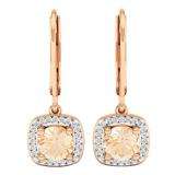 10K Rose Gold 6 MM Round Cut Morganite & White Diamond Ladies Halo Style Dangling Drop Earrings