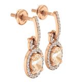 18K Rose Gold 6X4 MM Oval Morganite & Round White Diamond Ladies Dangling Drop Earrings