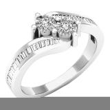 0.50 Carat (ctw) 14K White Gold Round & Baguette Diamond Ladies Two Stone Engagement Ring 1/2 CT