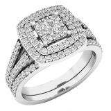0.95 Carat (ctw) 10K White Gold Round Diamond Ladies Bridal Engagement Ring Set 1 CT