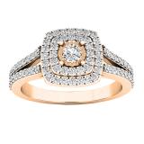 0.60 Carat (ctw) 10K Rose Gold Round White Diamond Ladies Split Shank Engagement Halo Bridal Ring
