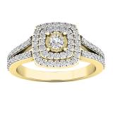 0.60 Carat (ctw) 10K Yellow Gold Round White Diamond Ladies Split Shank Engagement Halo Bridal Ring