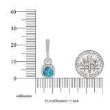 Sterling Silver 6 MM Each Cushion Cut Blue Topaz & Round Diamond Ladies Halo Dangling Drop Earrings