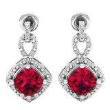 Sterling Silver 6 MM Each Cushion Cut Garnet & Round Diamond Ladies Infinity Dangling Drop Earrings