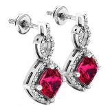 Sterling Silver 6 MM Each Cushion Cut Garnet & Round Diamond Ladies Infinity Dangling Drop Earrings
