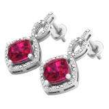 Sterling Silver 6 MM Each Cushion Cut Garnet & Round Diamond Ladies Infinity Dangling Drop Earrings