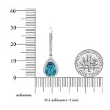 Sterling Silver 10X7 MM Each Pear Cut Blue Topaz & Round Diamond Ladies Halo Dangling Drop Earrings
