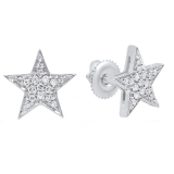 0.20 Carat (ctw) 10K White Gold Round Cut White Diamond Ladies Star Shape Fashion Stud Earrings